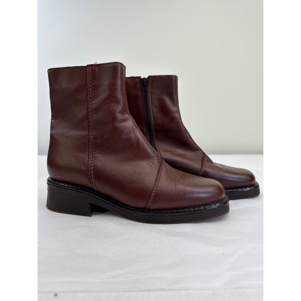 La Canadienne Ankle Boots Women 6.5 Brown Leather Waterproof Side Zip Chunky Low